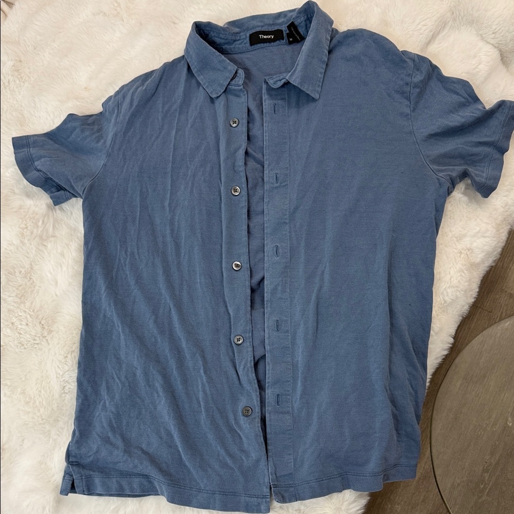 Theory Men's Casual Slate Blue Button Down Shirt